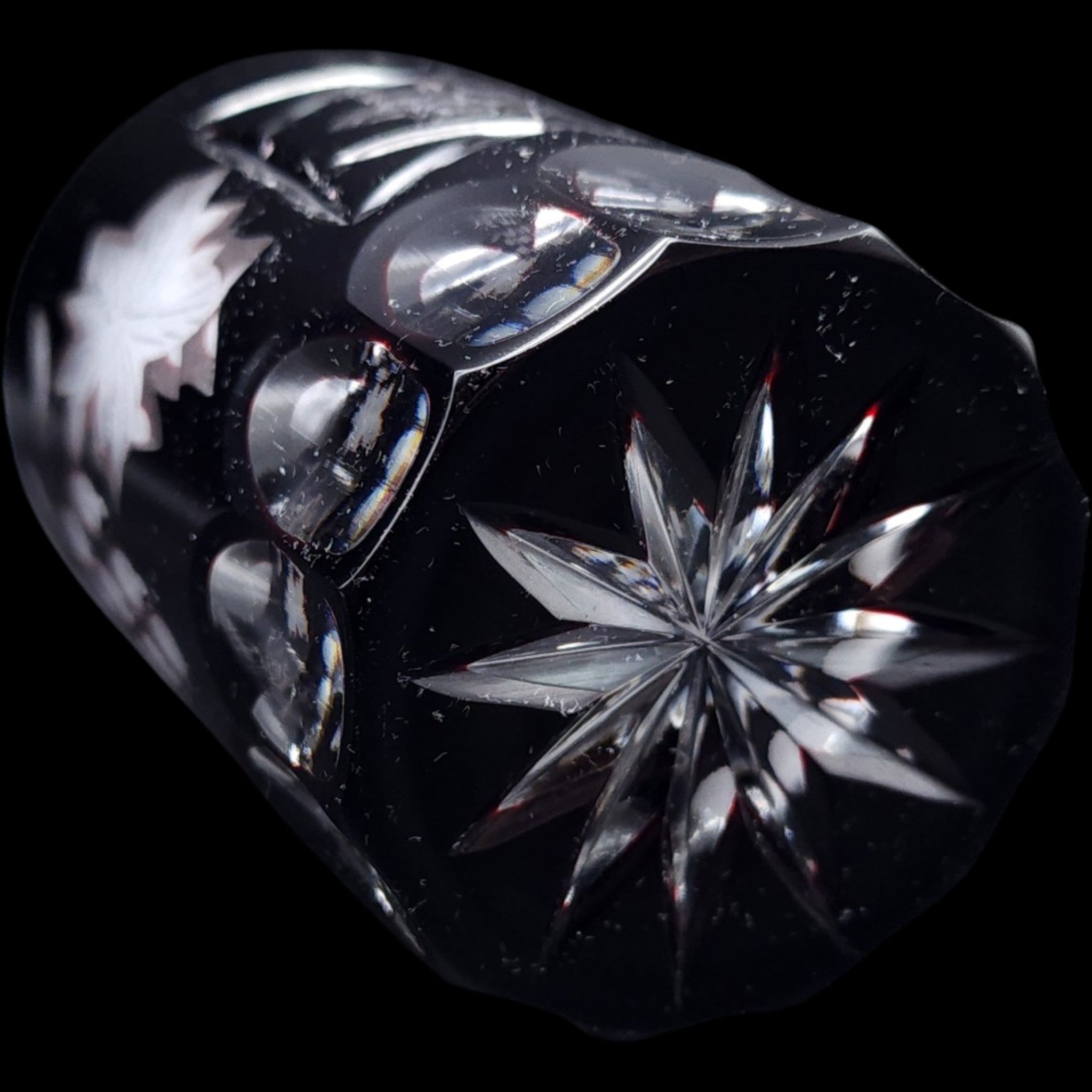 Vintage Dark Ruby Cut Glass Tumbler Diamond Crosshatch Lowball Glass