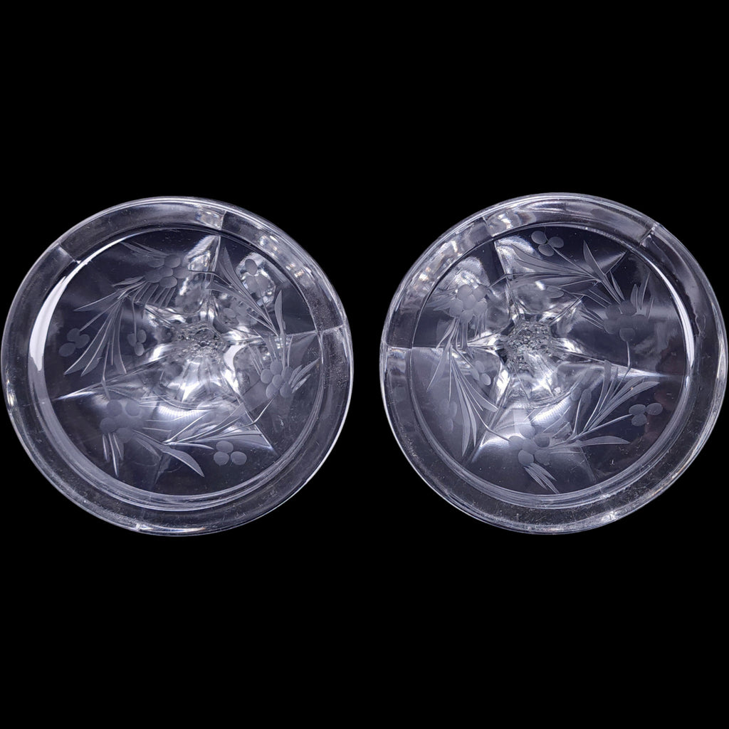Vintage Duncan & Miller Etched Glass Taper Candlestick Holders Pair