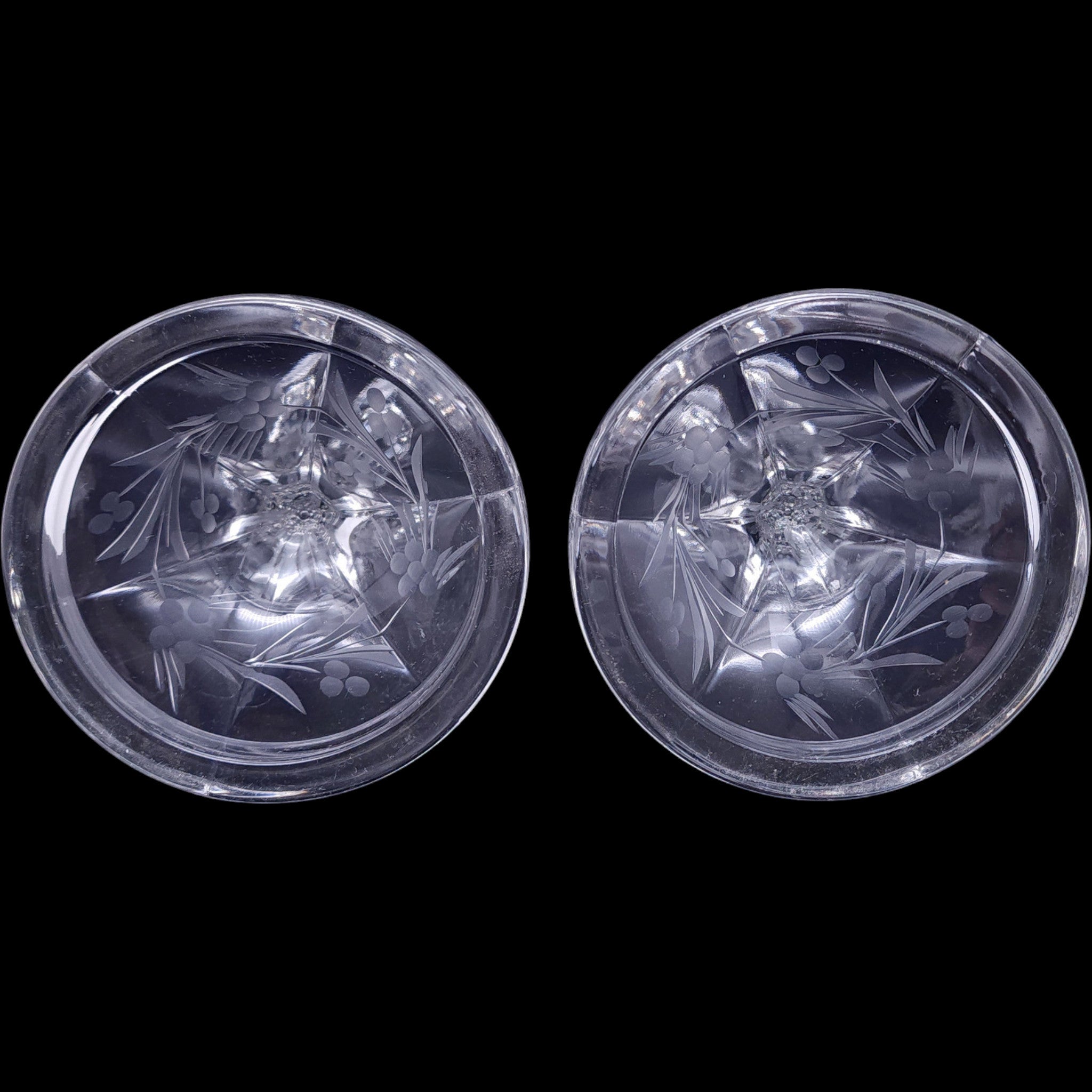 Vintage Duncan & Miller Etched Glass Taper Candlestick Holders Pair