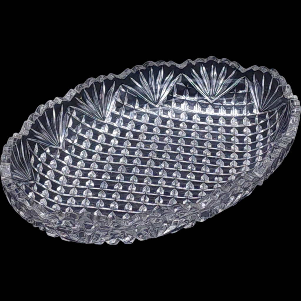 Vintage EAPG Pineapple & Fan Clear Glass Pickle Dish US Glass Oval Relish Tray