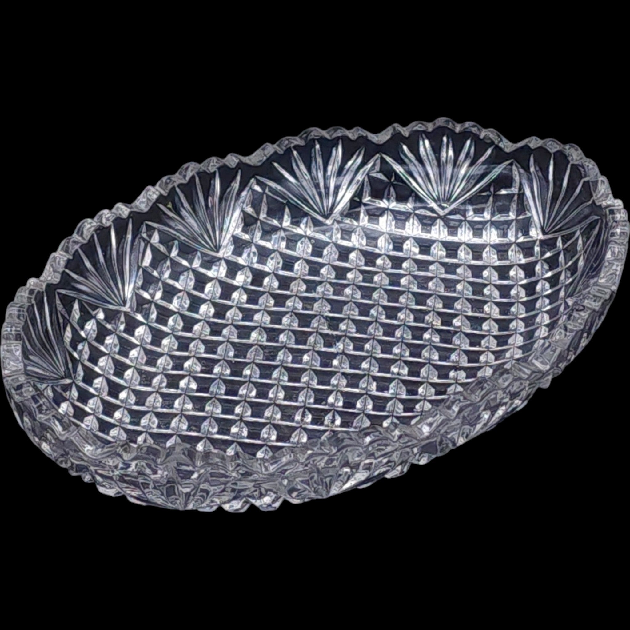 Vintage EAPG Pineapple & Fan Clear Glass Pickle Dish US Glass Oval Relish Tray
