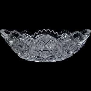 Vintage EAPG Clear Pressed Glass Oval Bowl Starburst Pinwheel Sawtooth Edge
