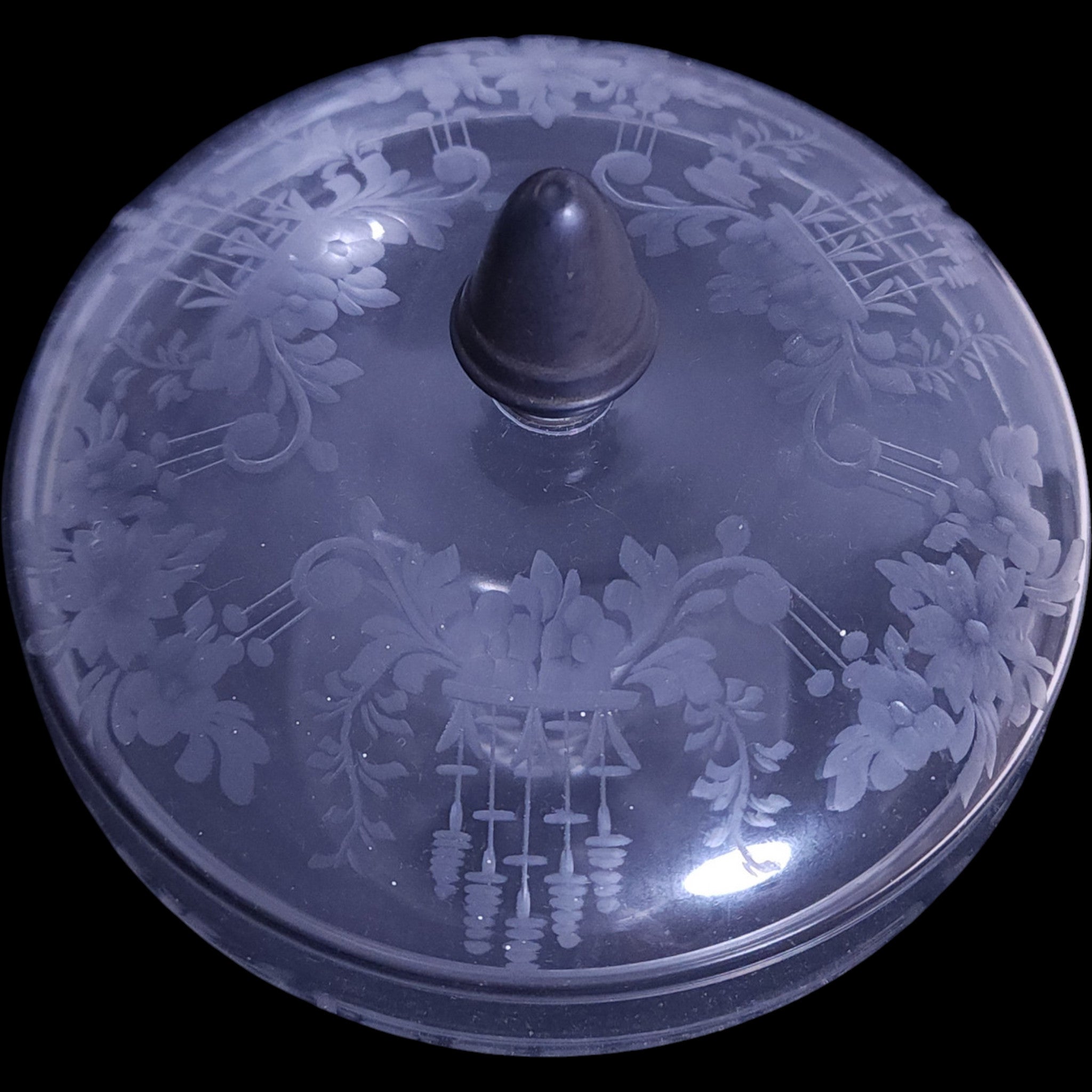 Elegant Etched Glass Covered Compote Candy Dish