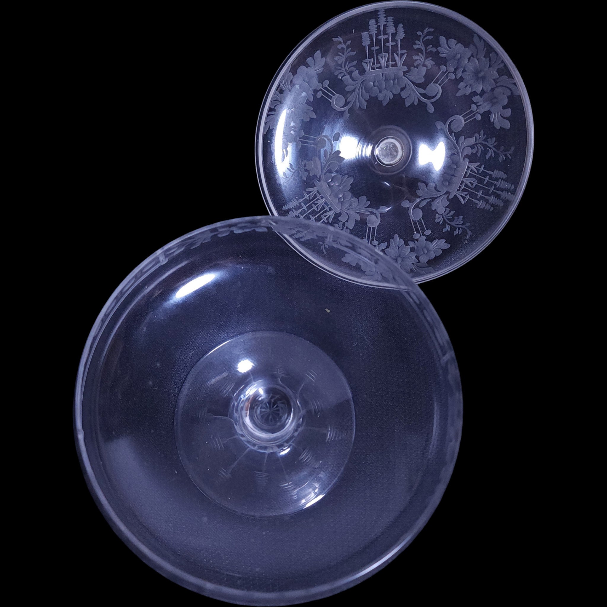 Elegant Etched Glass Covered Compote Candy Dish