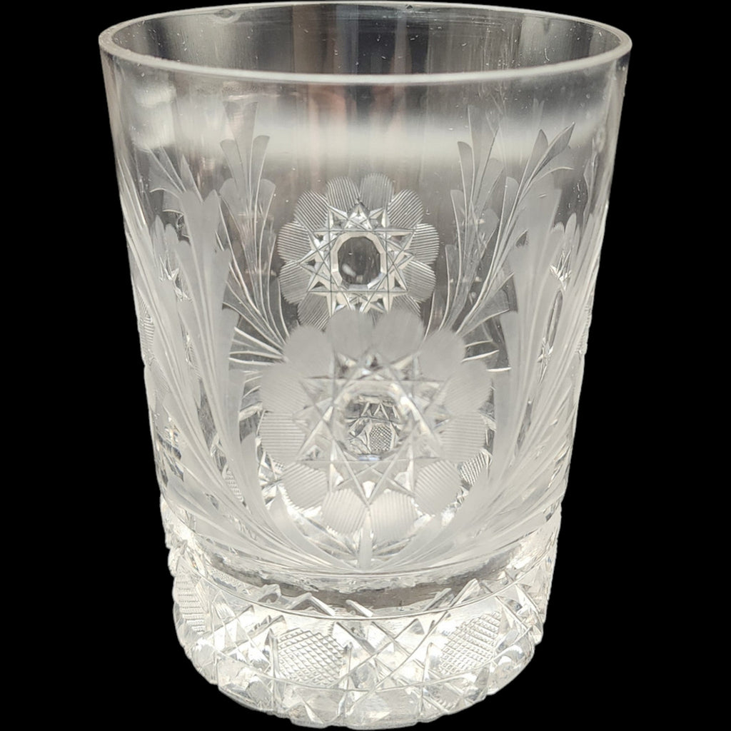 Vintage Elegant Intricate Cut Crystal Floral Tumbler Glass