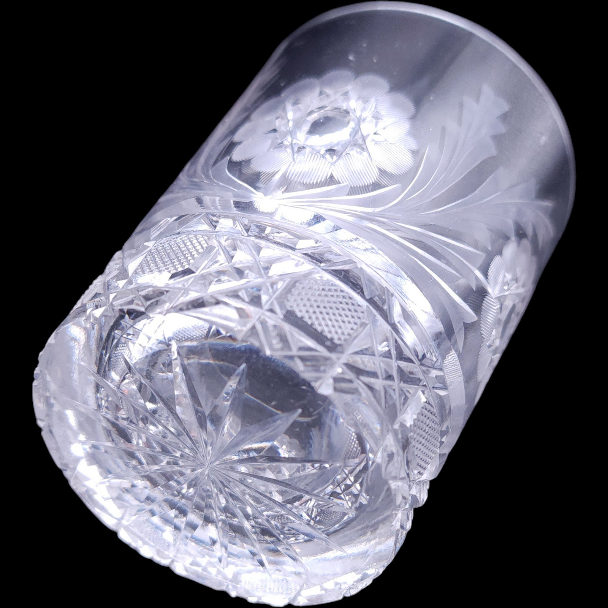 Vintage Elegant Intricate Cut Crystal Floral Tumbler Glass