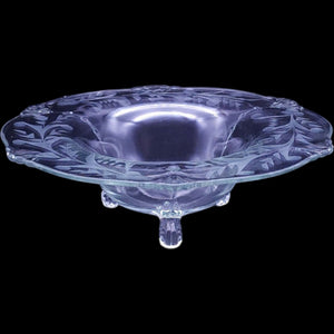 Vintage Etched Clear Glass Three-Footed Console Bowl