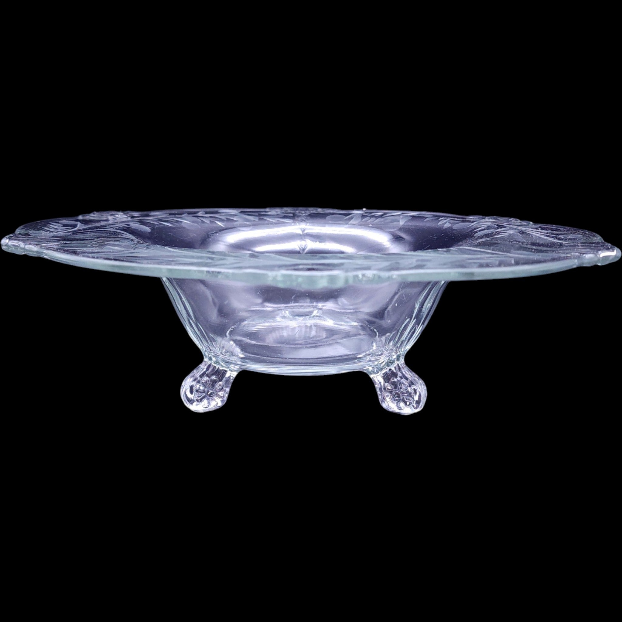 Vintage Etched Clear Glass Three-Footed Console Bowl