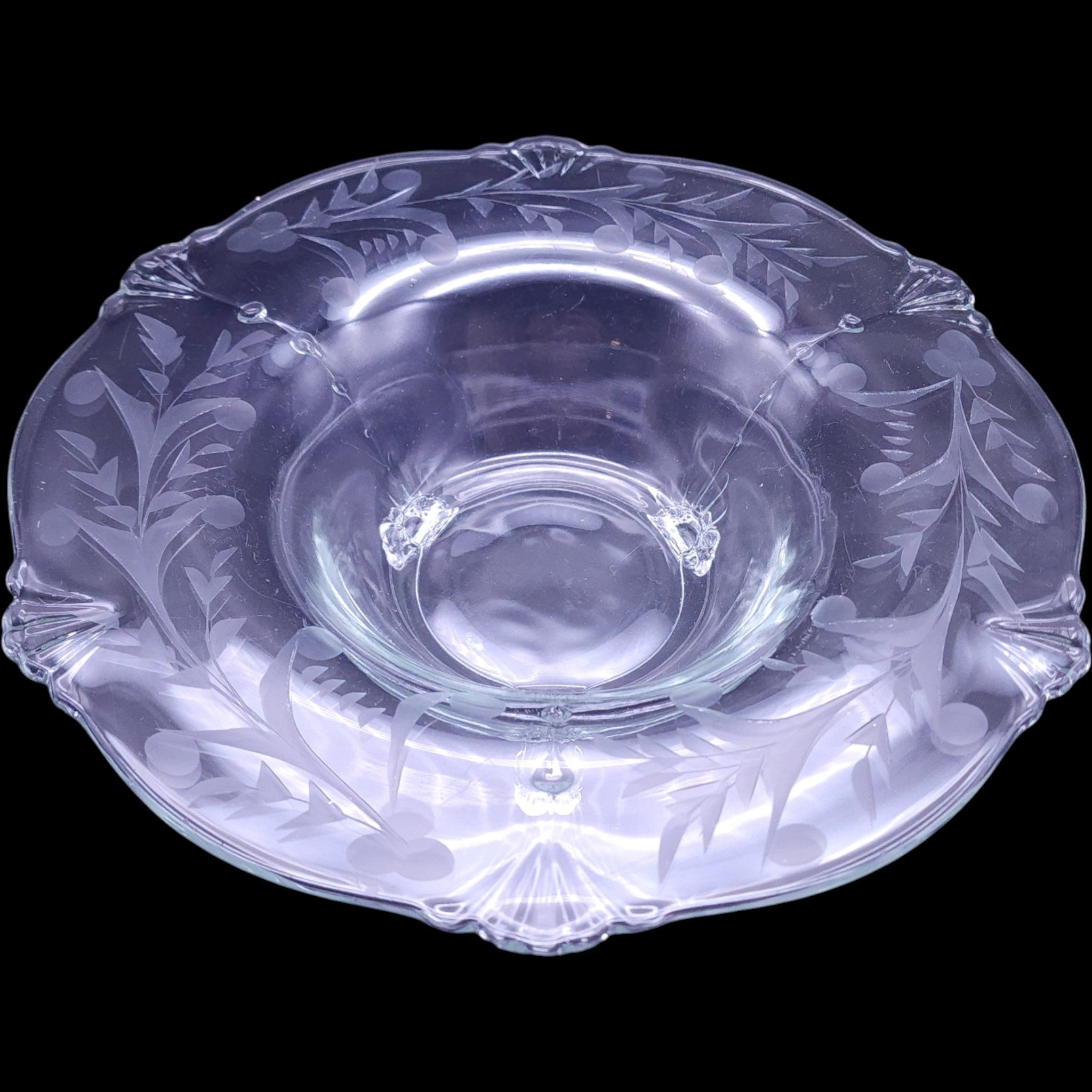 Vintage Etched Clear Glass Three-Footed Console Bowl