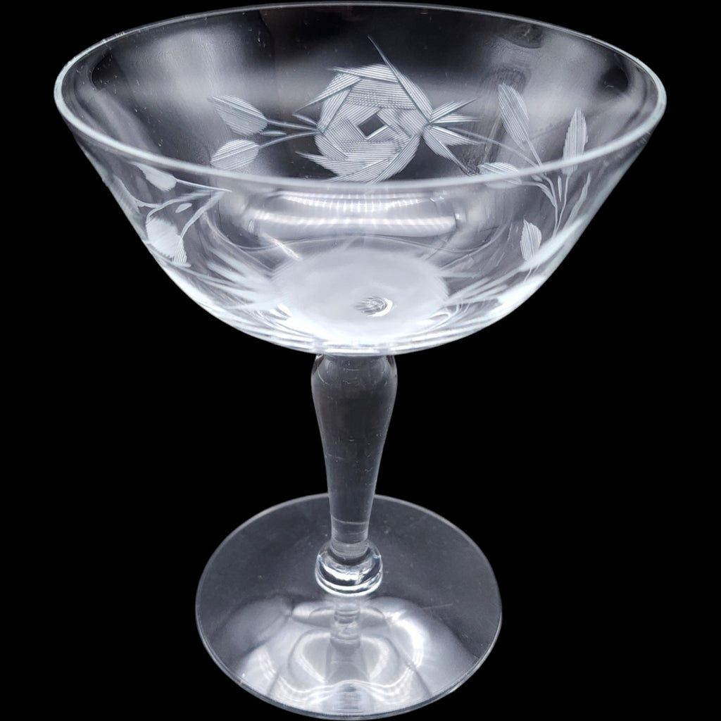 Vintage Fostoria Gray Cut Rose Coupe Glassware Set of 4