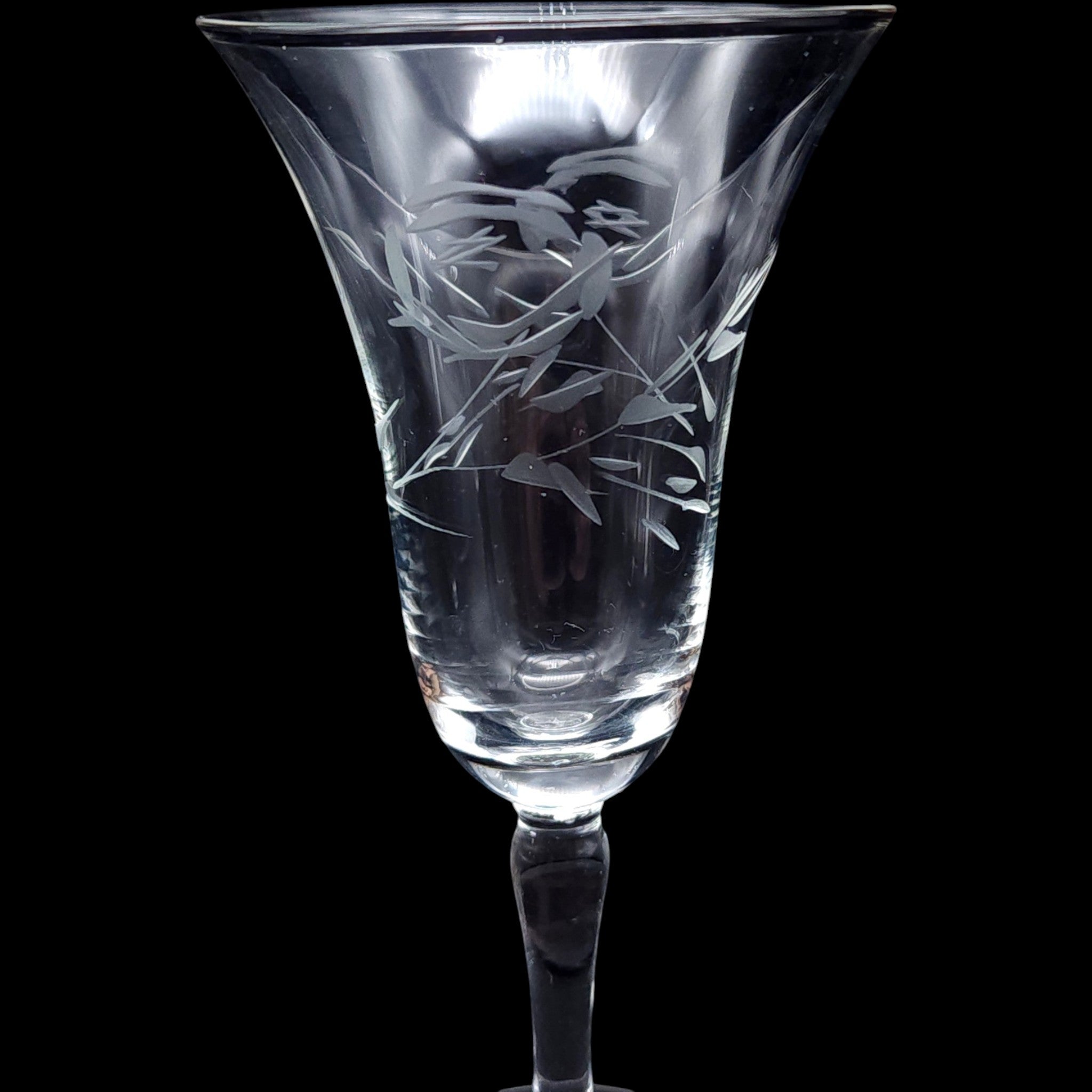 Vintage Etched Floral Crystal Wine Glasses Set of 6