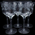 Vintage Etched Floral Glass Wine Goblets Set of 5