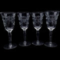 Vintage Etched Floral Wine Glasses Set of 4