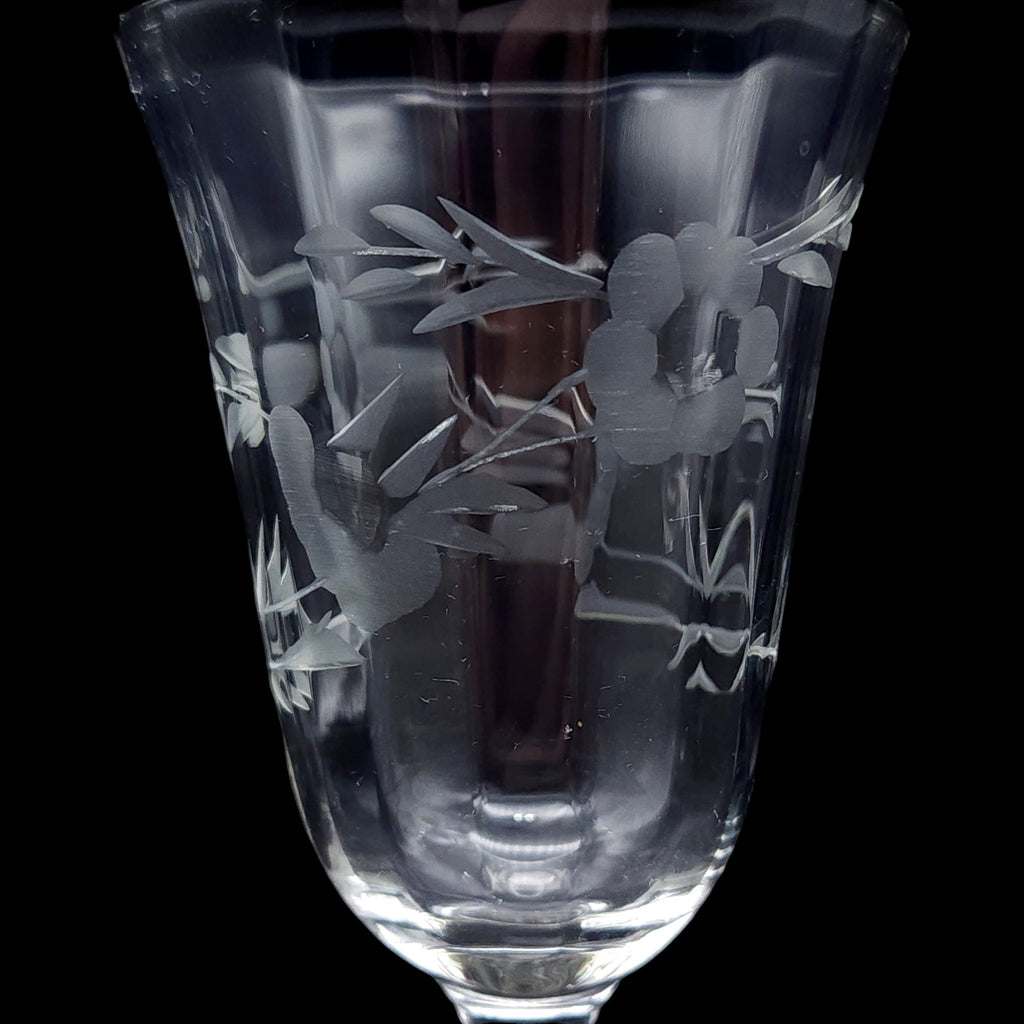 Vintage Etched Floral Wine Glasses Set of 4