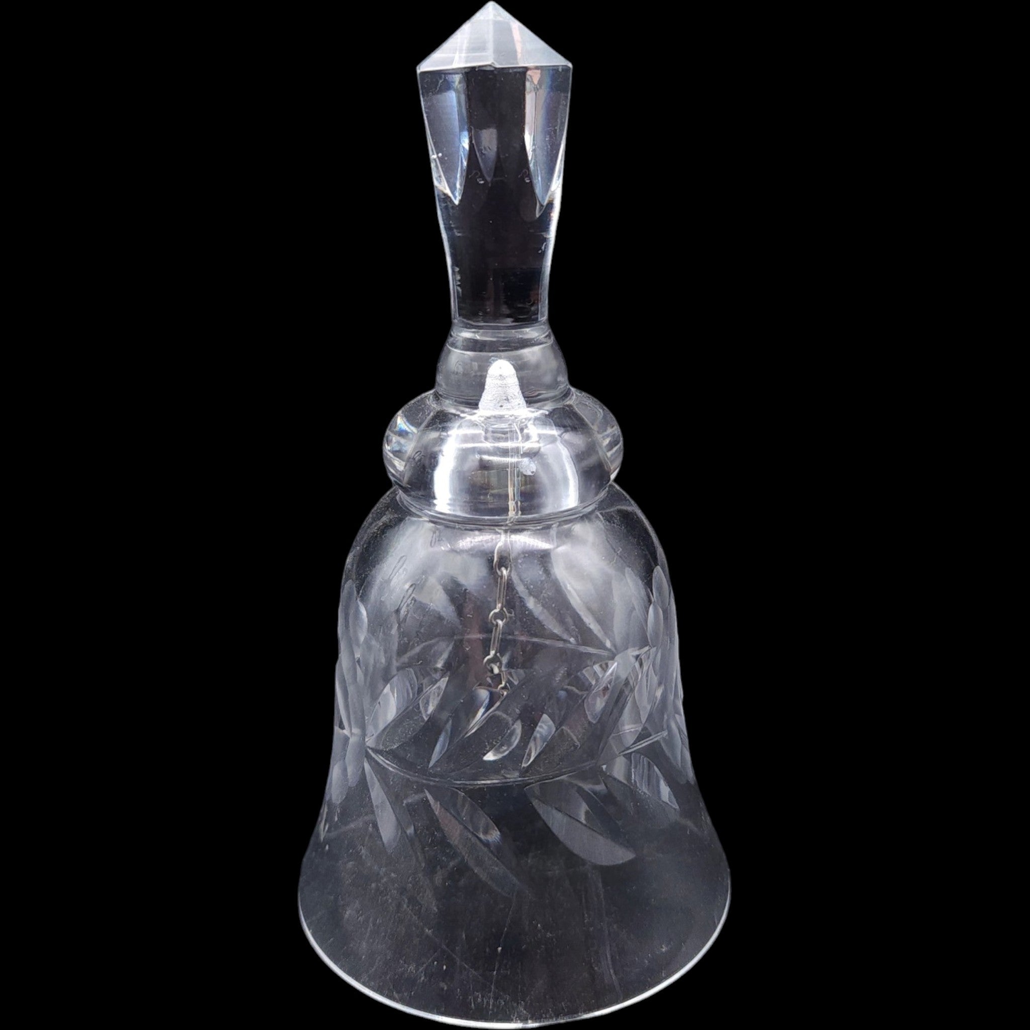 Vintage Etched Glass Bell with Frosted Floral and Leaf Motif