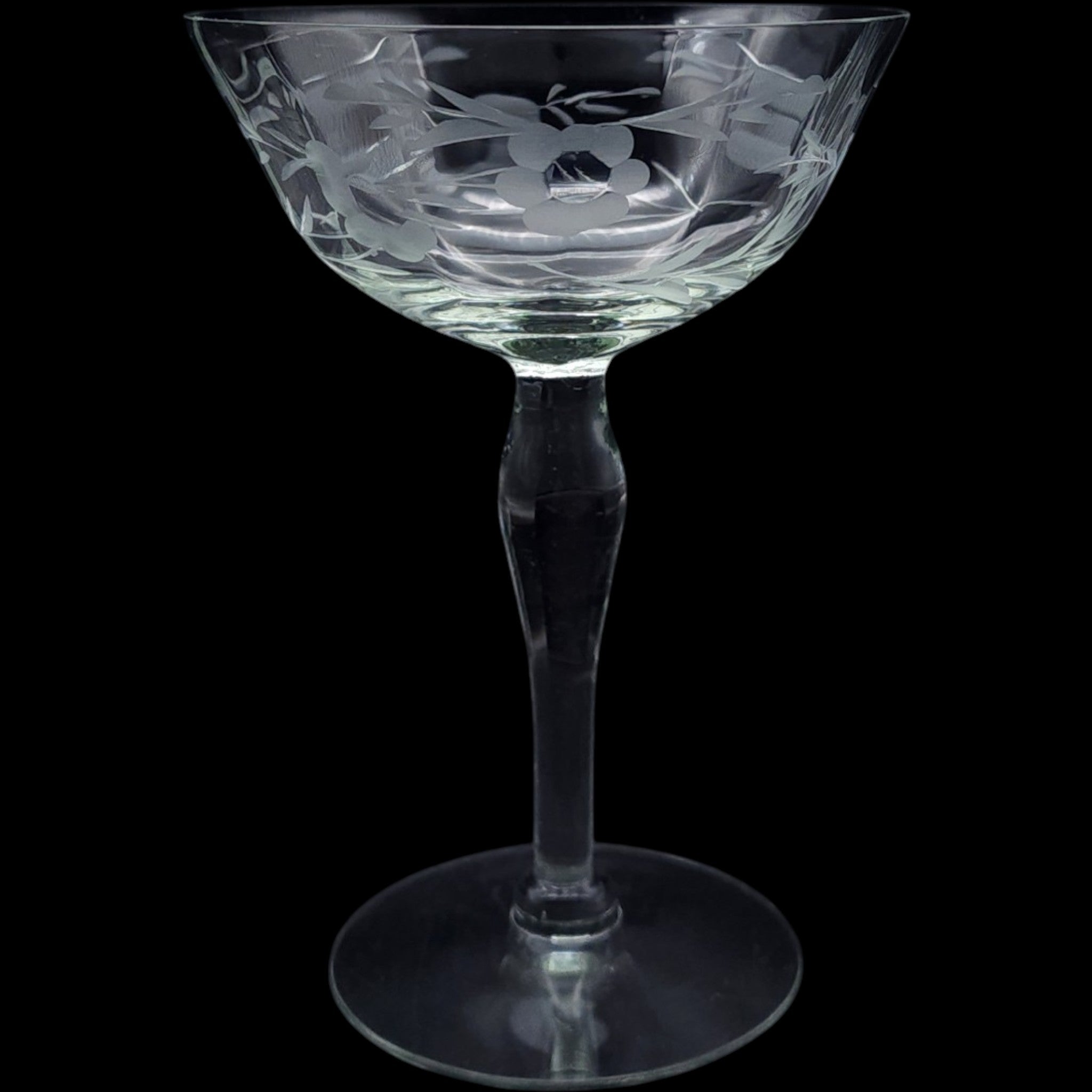 Vintage Etched Glass Champagne Coupes  Tall Sherbet Glasses  Set of 3
