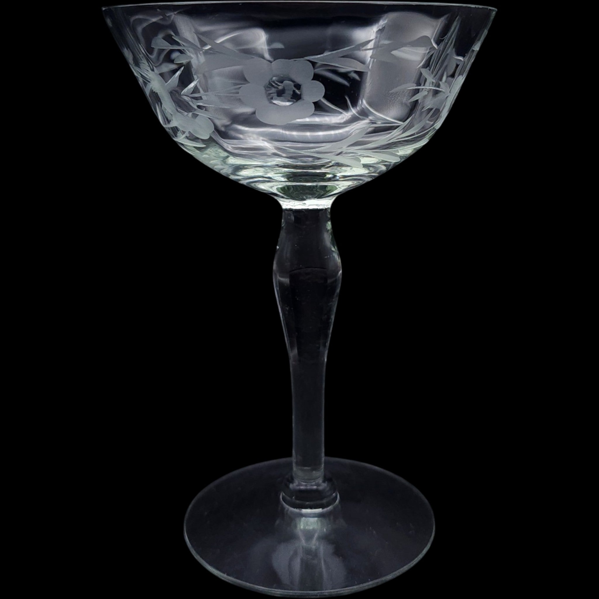 Vintage Etched Glass Champagne Coupes  Tall Sherbet Glasses  Set of 3