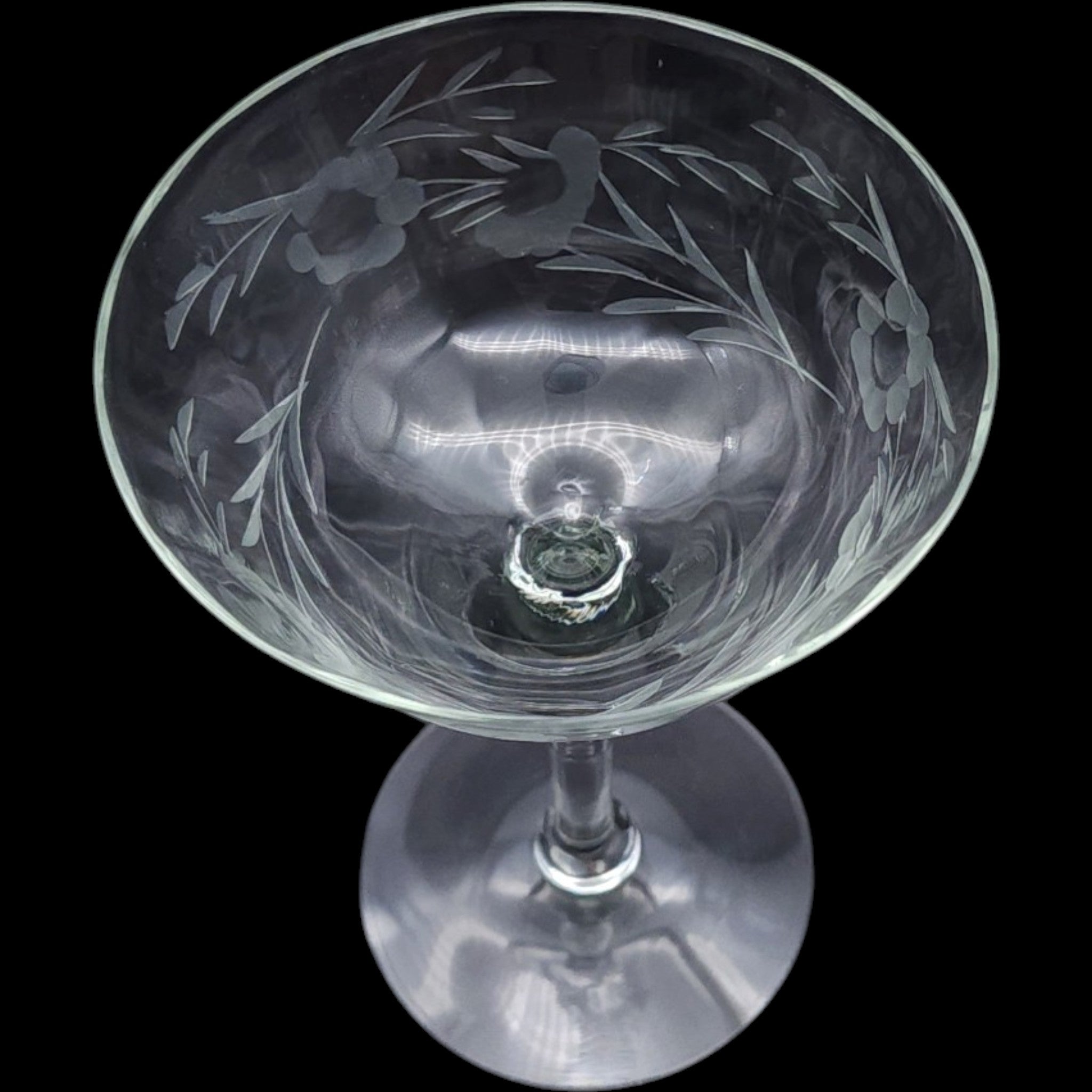 Vintage Etched Glass Champagne Coupes  Tall Sherbet Glasses  Set of 3
