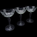Vintage Etched Glass Champagne Coupes  Tall Sherbet Glasses  Set of 3