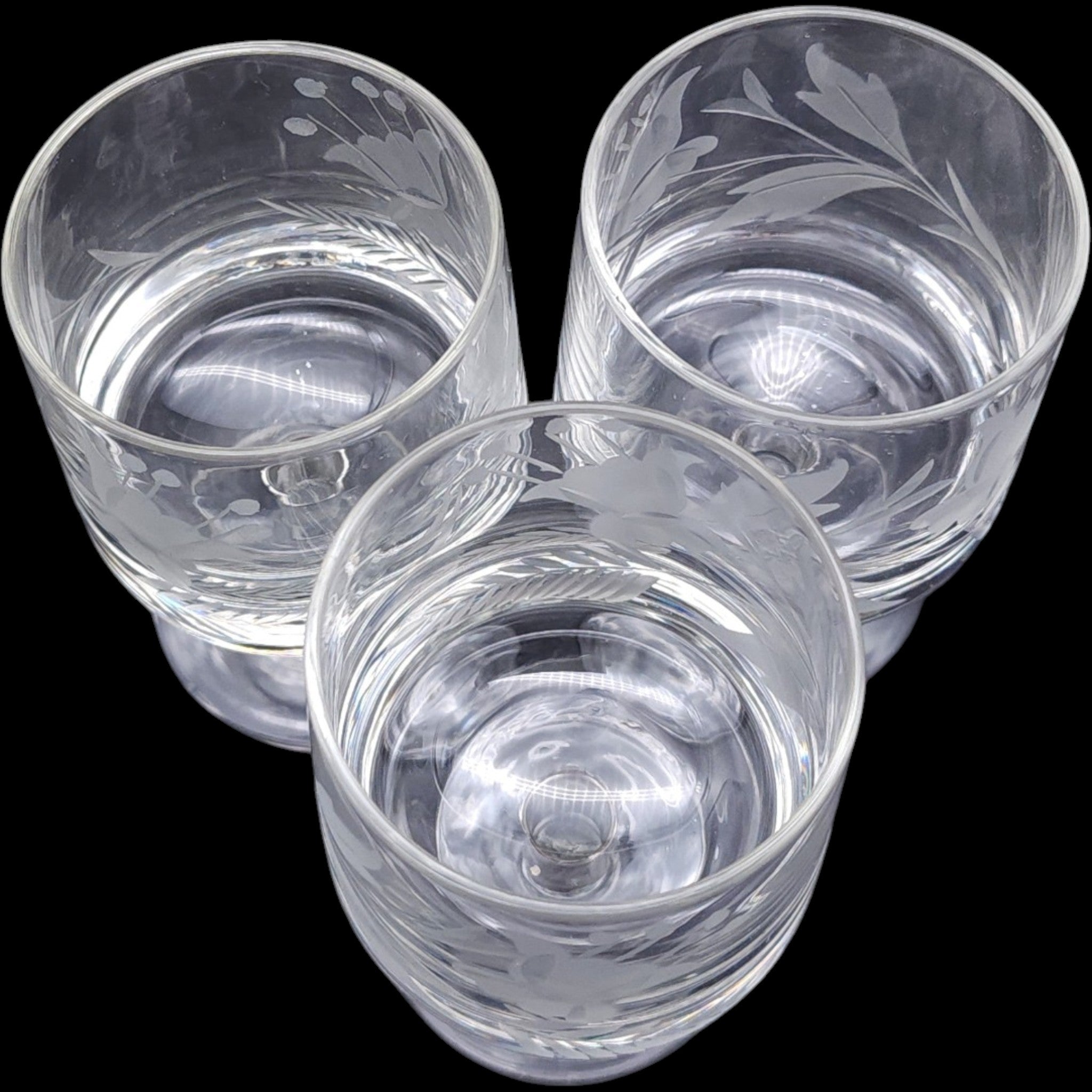 Vintage Etched Glass Cordial Glasses Floral & Fern Botanical Motif Set of 5