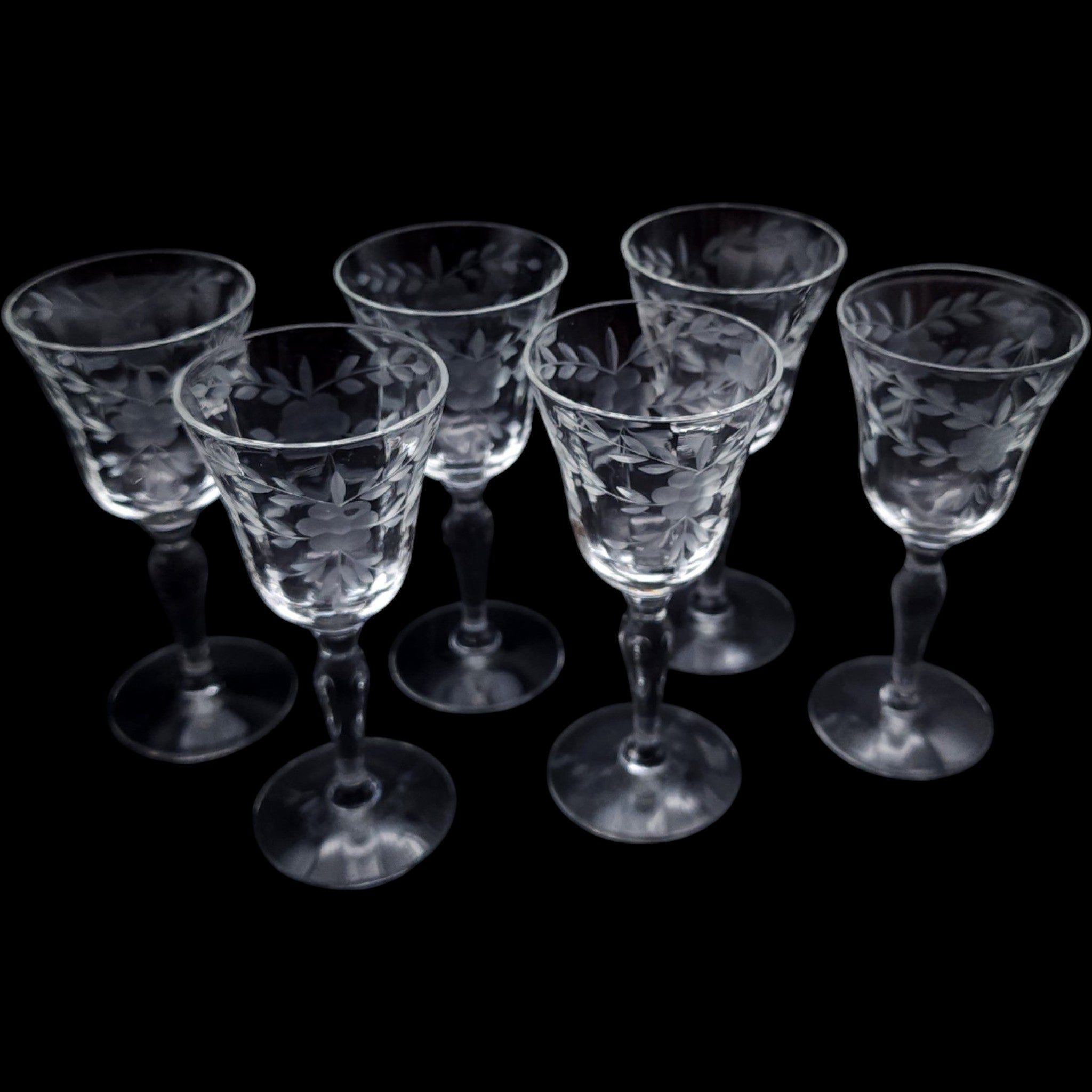 Rock Sharpe Etched Floral Crystal Cordial Glasses Set of 6