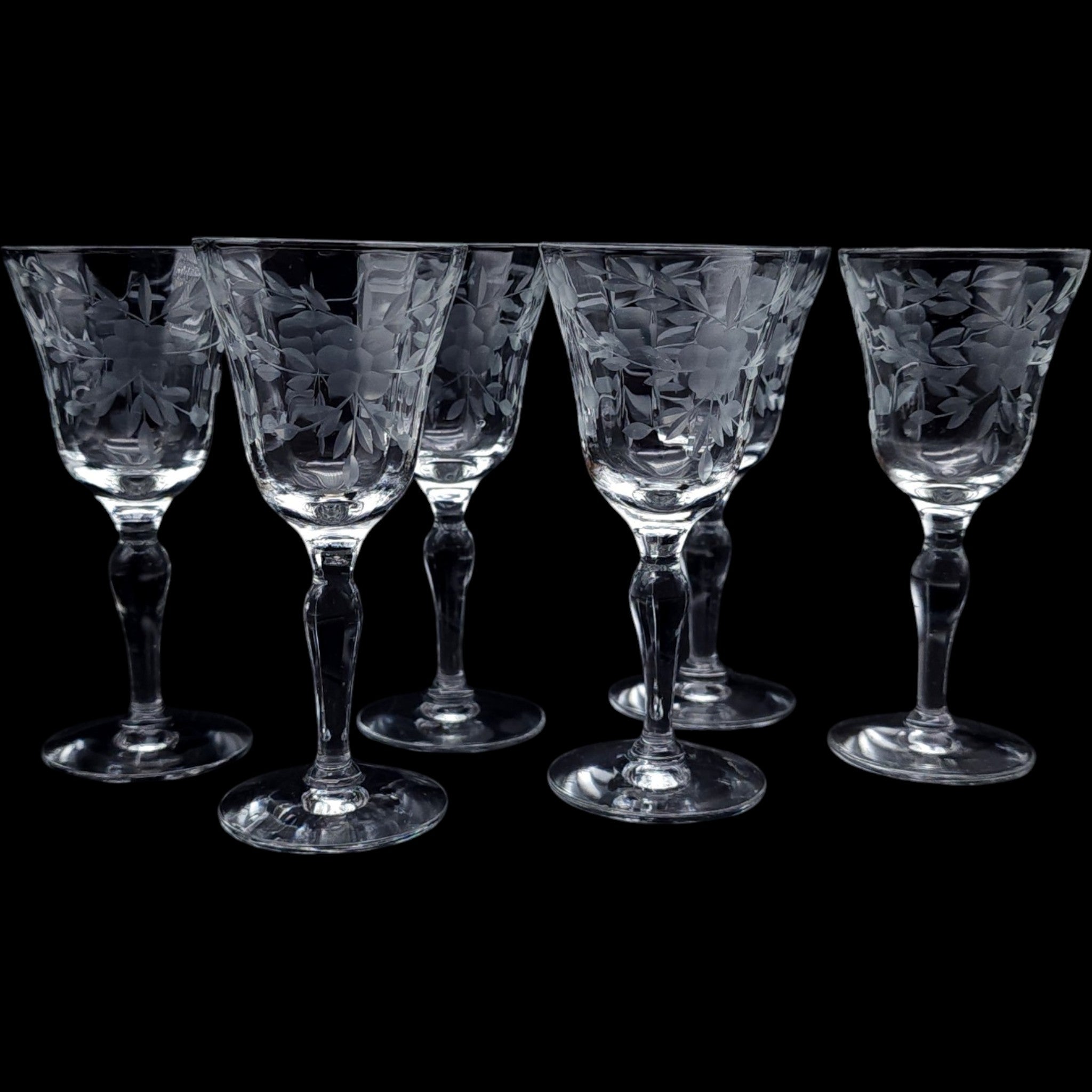 Rock Sharpe Etched Floral Crystal Cordial Glasses Set of 6
