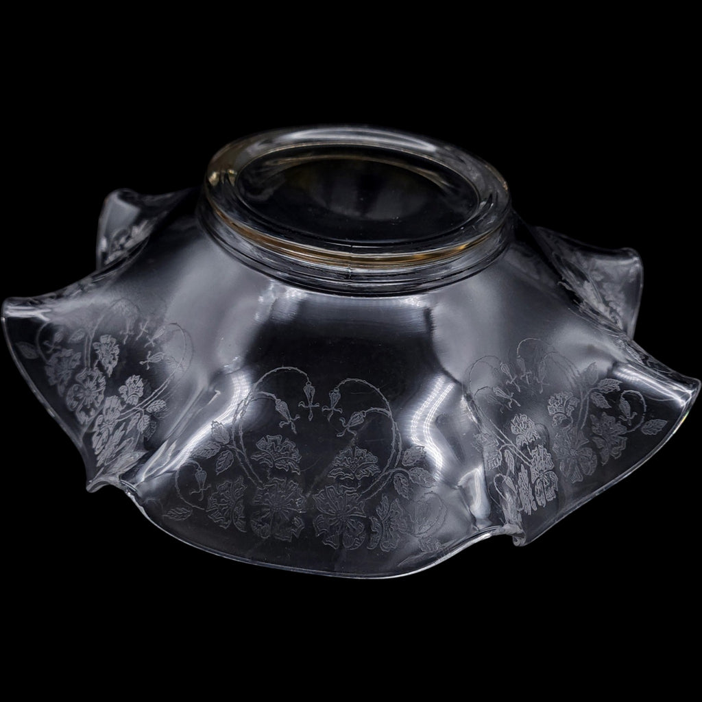 Vintage Etched Glass Crimped Flared Bowl 12 Inch Floral Centerpiece