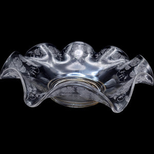 Vintage Etched Glass Crimped Flared Bowl 12 Inch Floral Centerpiece
