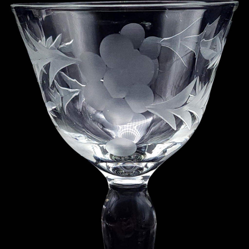 Vintage Etched Glass Wine Glasses Set of 6