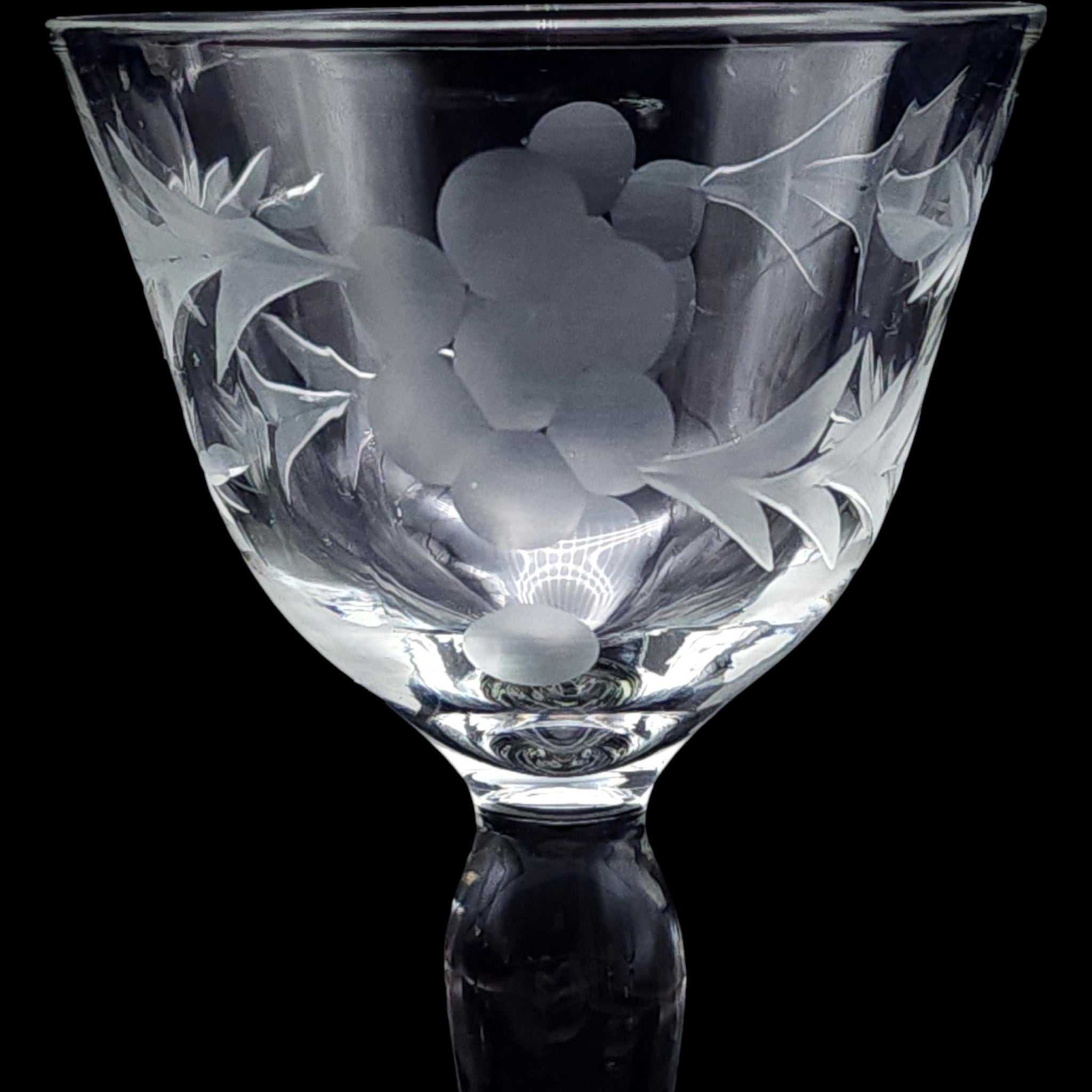Vintage Etched Glass Wine Glasses Set of 6