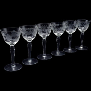 Vintage Etched Glass Wine Glasses Set of 6