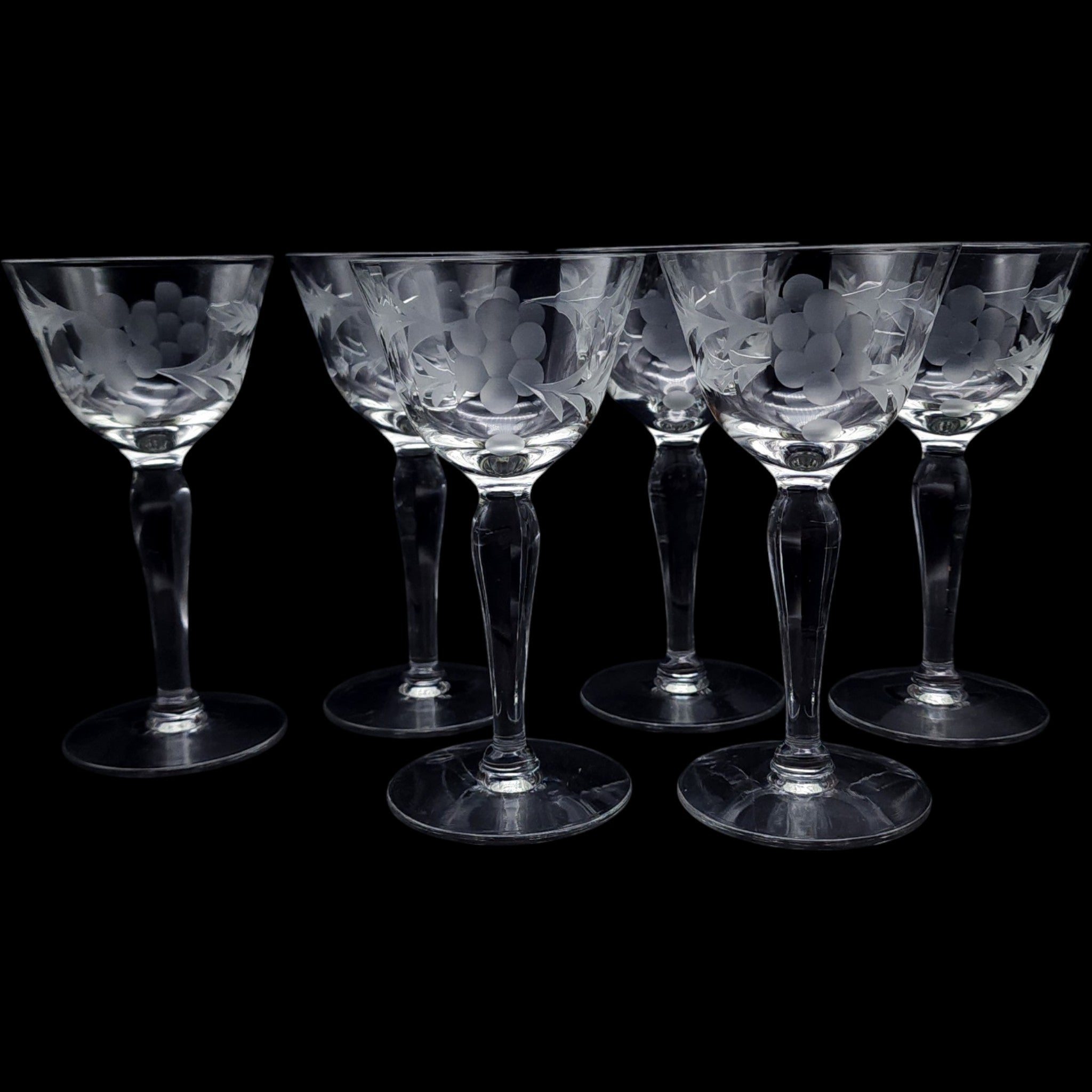 Vintage Etched Glass Wine Glasses Set of 6