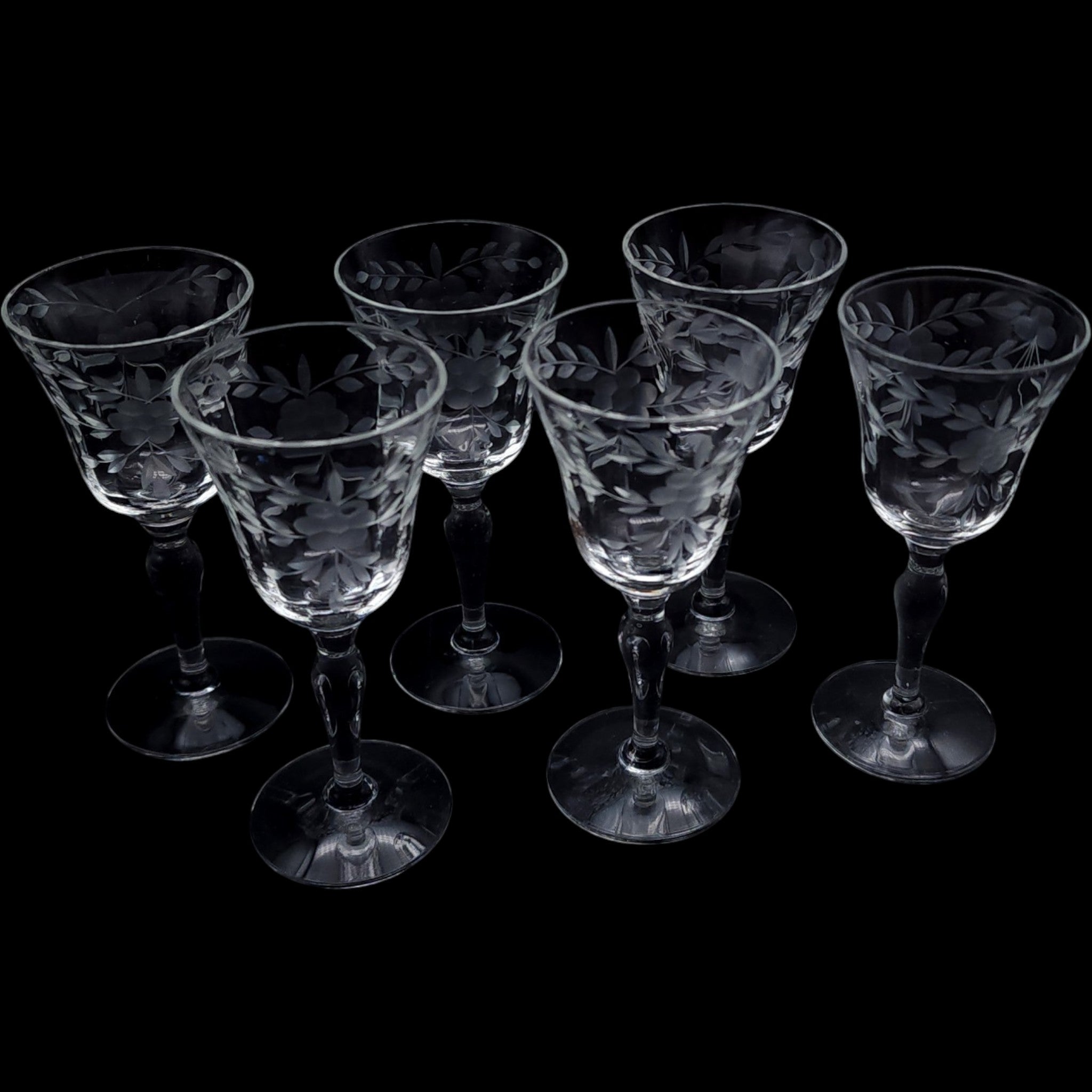 Rock Sharpe Etched Floral Crystal Cordial Glasses Set of 6