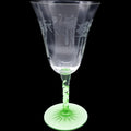 Vintage Etched Wine Goblet with Green Spiral Stem and Starburst Base