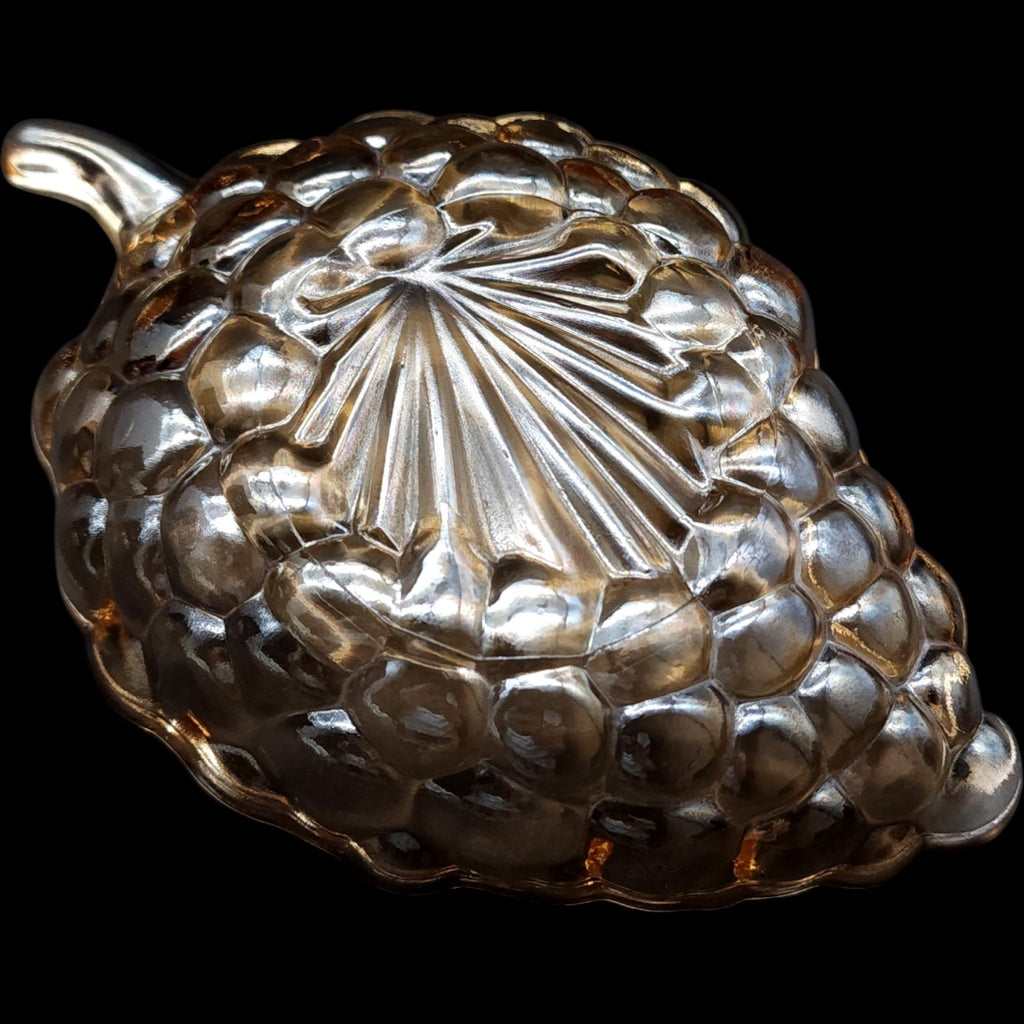 Vintage Federal Glass 7" Amber Iridescent Grape Cluster Relish Dish