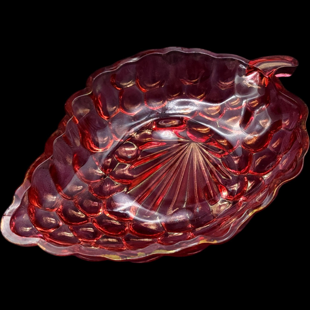 Vintage Federal Glass 7 Pink Amberina Carnival Grape Cluster Relish Dish
