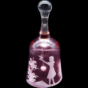 Vintage Fenton Cranberry Mary Gregory Hand-Painted Glass Bell - Girl with Bird