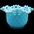 Fenton Light Blue Satin Glass Basketweave Open Edge Lattice Bowl