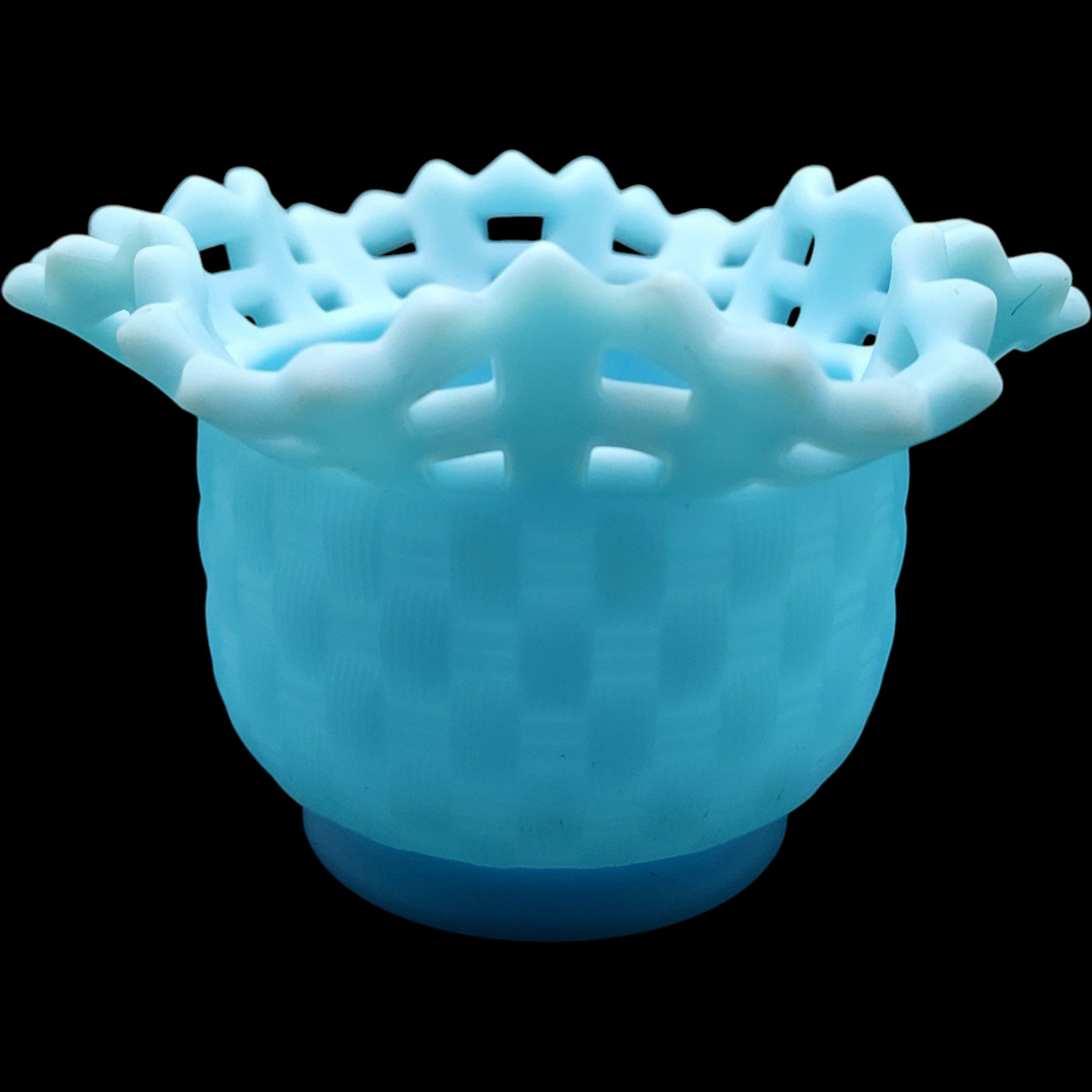 Fenton Light Blue Satin Glass Basketweave Open Edge Lattice Bowl
