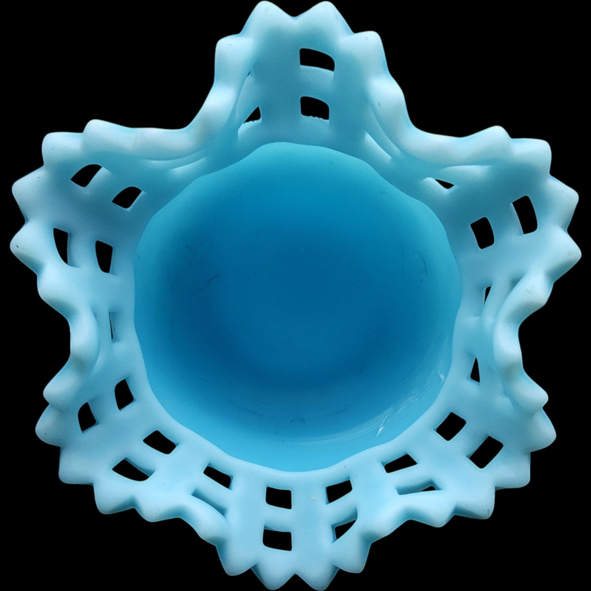Fenton Light Blue Satin Glass Basketweave Open Edge Lattice Bowl