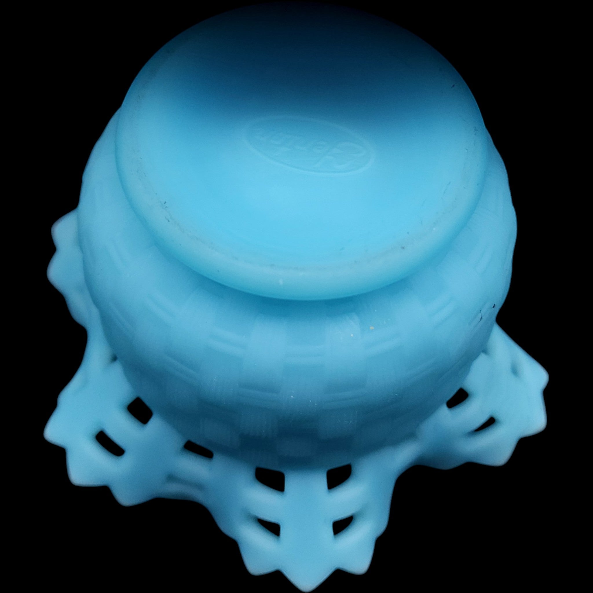 Fenton Light Blue Satin Glass Basketweave Open Edge Lattice Bowl