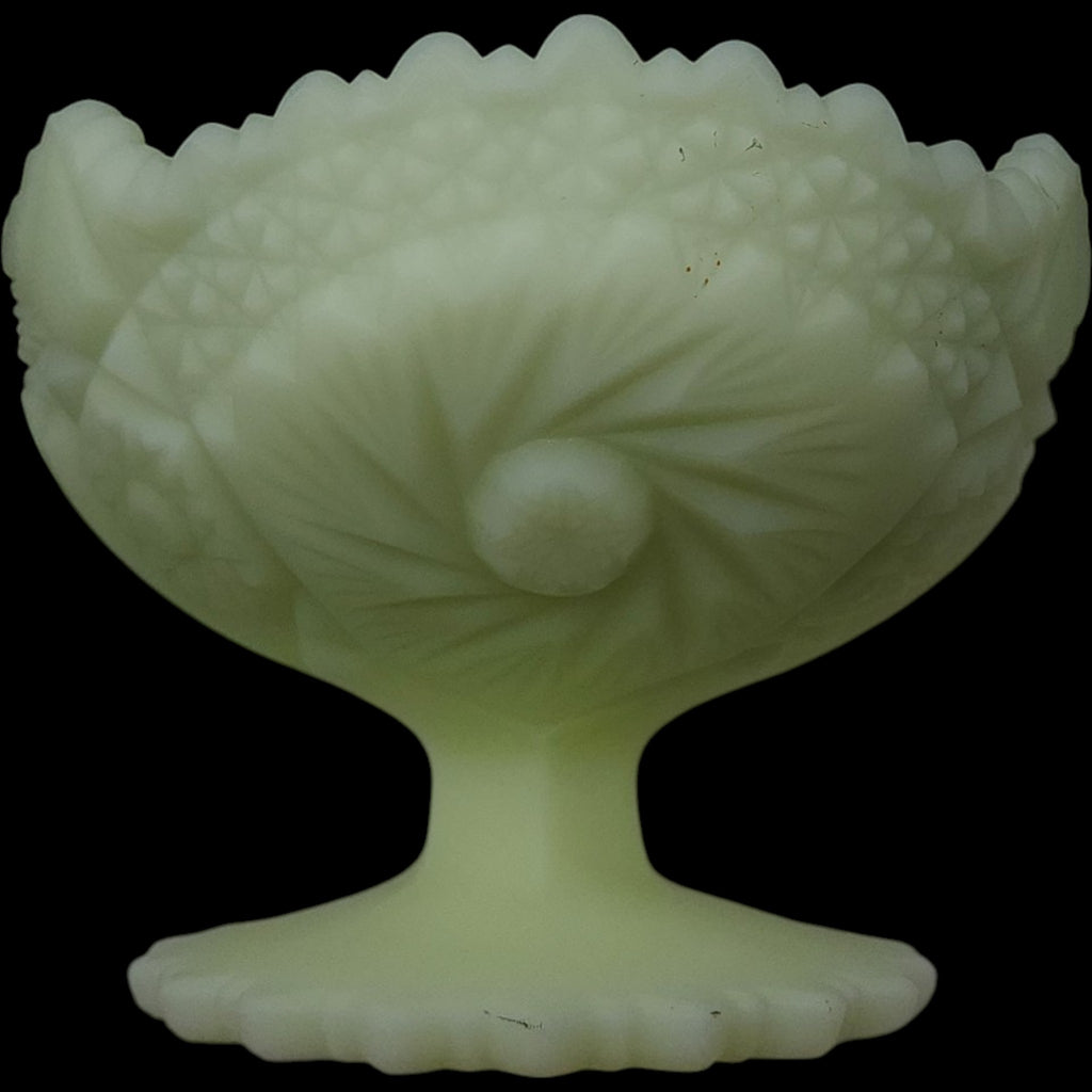 Fenton Uranium Custard Satin Glass Cactus Pedestal Compote