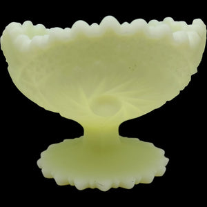 Fenton Uranium Custard Satin Glass Cactus Pedestal Compote