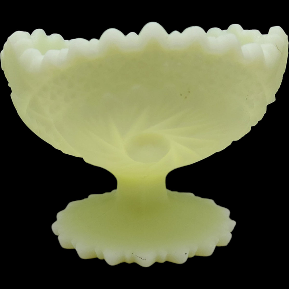 Fenton Uranium Custard Satin Glass Cactus Pedestal Compote