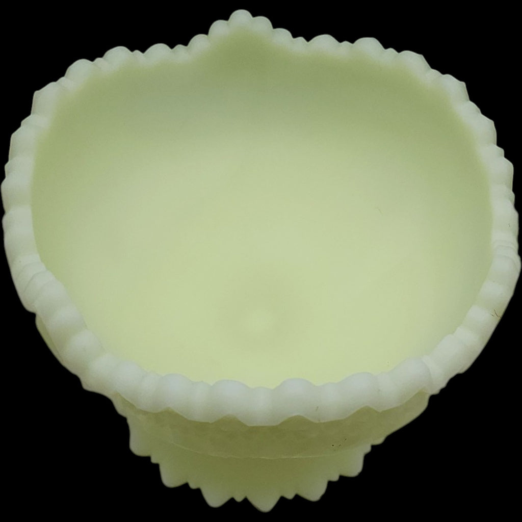 Fenton Uranium Custard Satin Glass Cactus Pedestal Compote