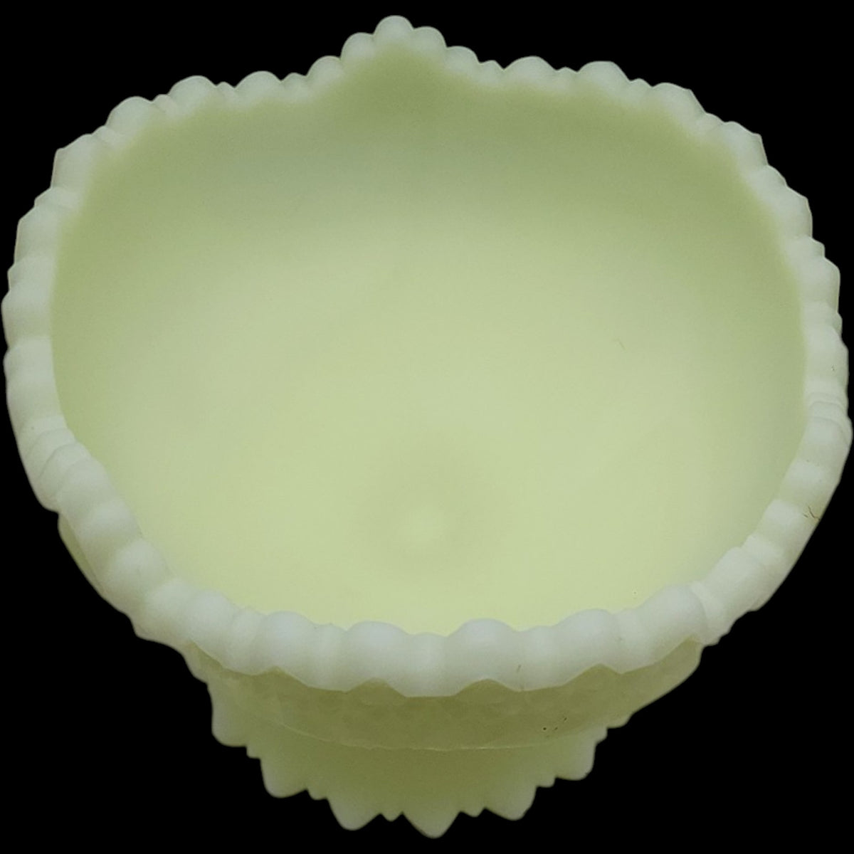 Fenton Uranium Custard Satin Glass Cactus Pedestal Compote