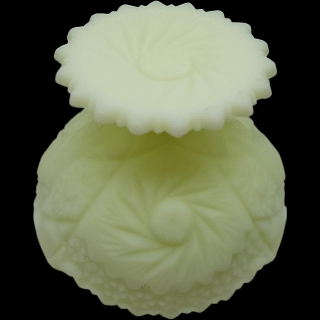 Fenton Uranium Custard Satin Glass Cactus Pedestal Compote