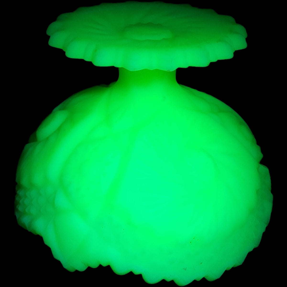 Fenton Uranium Custard Satin Glass Cactus Pedestal Compote