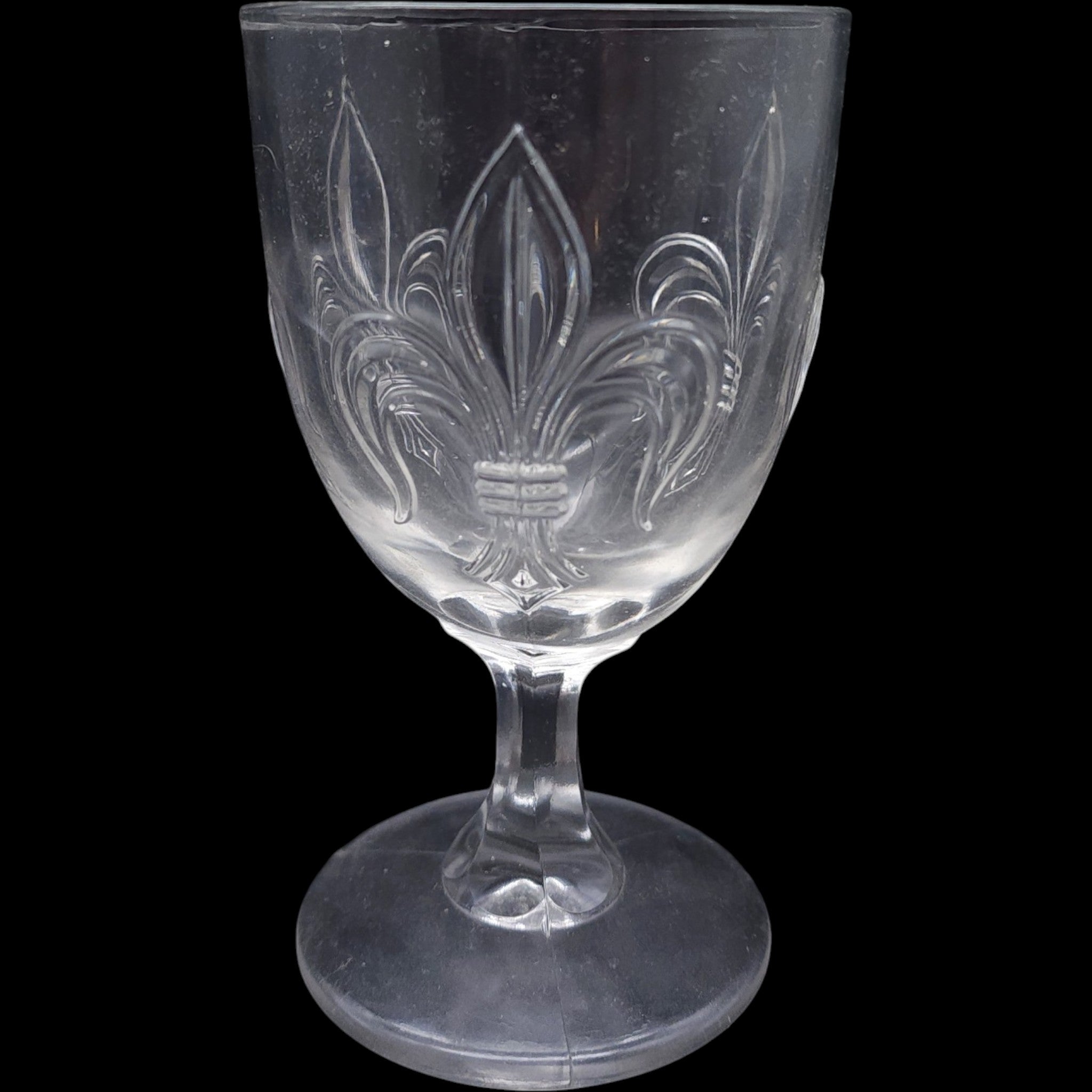 Vintage Fleur-de-Lis Clear Pressed Glass Water Goblets Set of 4