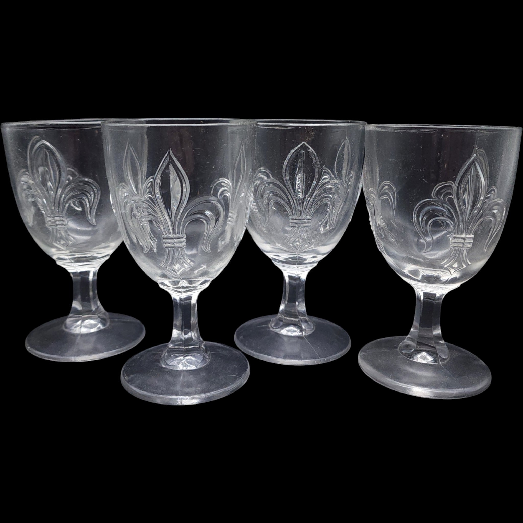 Vintage Fleur-de-Lis Clear Pressed Glass Water Goblets Set of 4